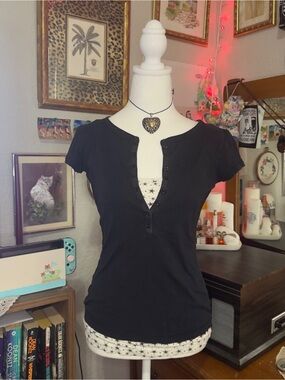 Self Esteem Black Short-Sleeve Henley Tee